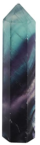 Kuuleyn Naturals Rainbow Fluorite hexagonal spetsig kristallsten Naturals Fluorit Quartz Crystal Hexagonal trollstav för dekoration Prydnad för meditation, terapi, dekoration, (60mm-65mm)
