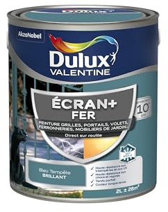 Dulux Valentine Peinture Ecran+ Fer Intérieur/Extérieur - Haute résistance aux intempéries, aux UV, chocs et rayures - Bleu Tempête 2 L