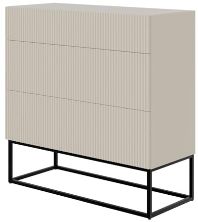 Selsey Kommode Schrank Aufbewahrungsschrank 90 cm Mit 3 Schubladen Graubeige Schwarze Beine Veldio