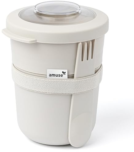 Amuse Müslibecher To Go (450ml + 150ml) | Crunch Cup | Auslaufsicherer Joghurtbecher To Go mit Löffel | Porridge Becher To Go | Breakfast Cup | Mikrowelle & Spülmaschinenfester Müsli To Go Becher