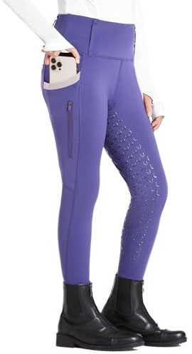 FitsT4 Sports Kinder Reithose Mädchen Reitleggings Silikon Vollbesatz Hohe Taille Reiten Hosen mit 2 Seitlichen Reißverschluss Taschen und Gürtelschlaufen