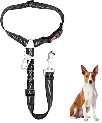Lxtness Hundegurt fürs Auto, Verstellbarer Anschnallgurt Hund Auto mit Kopfstütze, Universalschnalle und einstellbarem, Elastischer Hunde Anschnallgurt für Kleine Hunde, Mittelgroße Welpen-schwa