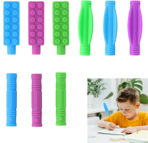 heavenlife Lot de 9 sur-crayons, 3 types de crayons à mâcher pour enfants et adultes, chaîne à mâcher en silicone, pour garçons et filles