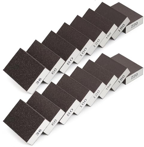16 Piezas Esponja de Lijado 36/60/80/100/120/150/180/220 Esponja de Lija Húmeda y Seca para Madera Metal Cocina
