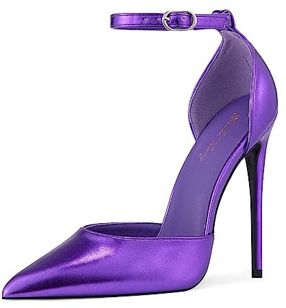 Zhabtuc Tacchi Alti, Décolleté da Donna D'Orsay Cinturino alla Caviglia Punta a Punta Tacchi a Spillo Scarpe da Sposa per Feste, Metallo Viola, 38.5 EU