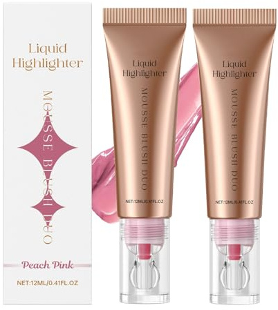 Liquid Highlighting Blush - 2PCS | Rubor Líquido E Iluminador En Gel Para Un Resplandor Radiante, Aplicación Suave Y Ligera, Set De Barras De Contorno Y Rubor (Polvo De Durazno)