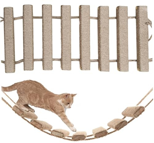 Puente de Gato Colgante de 20x10 Pulgadas de Gato Envuelto con una Escalera de Gato Resistente a la Cuerda de Lino para Gatos Interiores, Suministros de Gatos