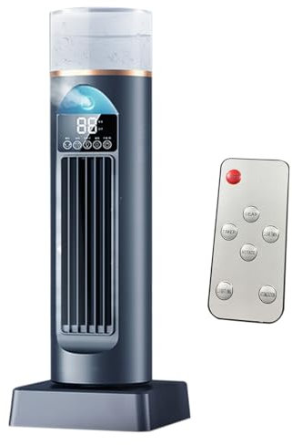Ventilador de aire acondicionado, ventilador de torre de aire frío, enfriador oscilante silencioso sin aspas con control remoto y tanque de agua, humidificador de 6 velocidades para dormitorio