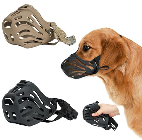 XFSRG 2 Pezzi Museruola Cane in Silicone Regolabile Traspirante e Morbida Museruola per Cani di Piccola Media e Taglia Grande Contro Morsi e Masticazione (Nero/Marrone 7)