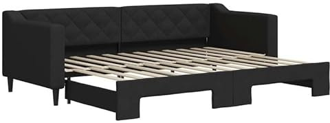 Letto giornaliero allungabile nero 80 x 200 cm tessuto – Pratico letto con sotto-letto per camera degli ospiti e piccoli spazi, salvaspazio e comodo
