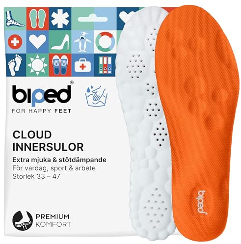 biped Cloud extra mjuka innersulor för vardag, sport och arbetsskor – Ortopediska stötdämpande skoinlägg med hälkudde – Massage skuminnersulor z2938(orange,45-47)