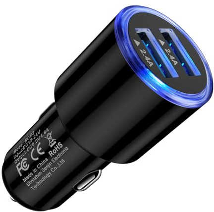 Cargador para coche, cargador USB con doble puerto para encendedor de cigarrillos de 4,8 A, cargador rápido para teléfono móvil con LED azul para Google Pixel 10 Pro/9/8/7/6, Galaxy S25/S24/S23/S22