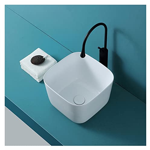 Lavabos de tocador Fregadero de baño cuadrado 14 x 14, diseño lavabo profundo con filete, fregadero cerámica blanco sobre encimera