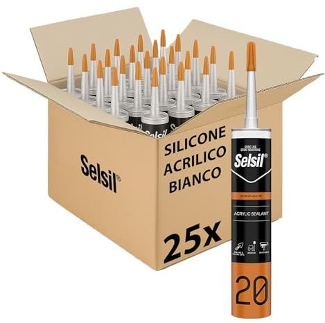 Sigillante Multiuso Silicone Acrilico Bianco Verniciabile, Ottimo Per Supporti Porosi, Muro, Legno, Cartongesso Resistente all'acqua - 310ml (25)