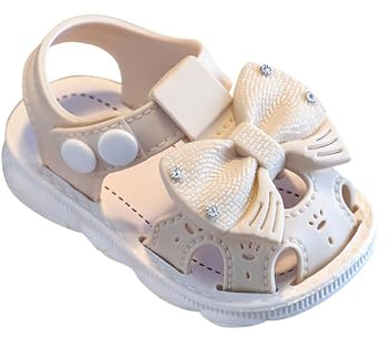 Générique Fille Rouge Beau Sandales pour petites et moyennes filles, avec tête de, antidérapantes, à fond souple Fille Blanc Cassé Orteils Séparés Sandales (White, 22 Infant)
