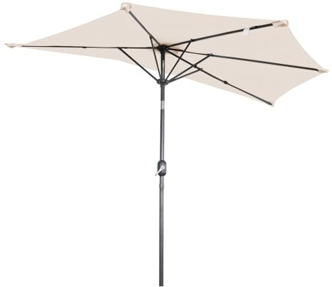 Angel Living Half Circular Parasol de Jardín, Sombrilla Semicircular 270cm de Acero, Sombrilla con Mástil Central de Acero de 38 mm, Para Jardín Patio Balcón Terraza (Crema)
