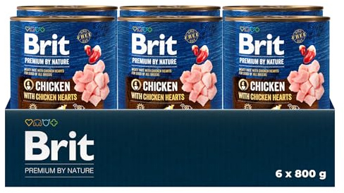 Brit Premium by Nature våtfoder för vuxna hundar, kyckling med kycklinghjärtan, komplett mat, 6 x 800 g