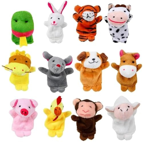 12 Pack Finger Puppets, Soft Plush Animal Hand Puppets for Toddlers