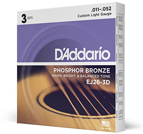D'Addario EJ26-3D Phosphorbronze-Saiten für Akustikgitarren, Custom Light, 11-52, 3 Sets