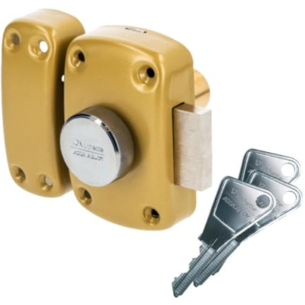 Vachette Verrou de porte Bouton/Cylindre CYCLOP - Ouverture à Bouton intérieur, Clé extérieur - Cylindre ø 23 mm, Longueur 40 mm, 5 goupilles - 67600-40/SC - Anti crochetage - 3 clés