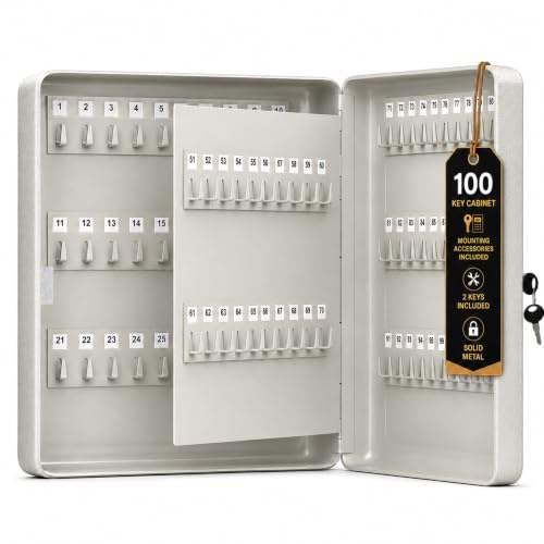 LDS® 100-Key Cabinet Wall Mounted – Lockable Key Box - (24x30x7.5 cm) | Includes 2 Keys, 100 Indexing Numbers & Mounting Hardware – Secure Key Cupboard for Home, Office, Garage & Warehouse