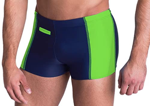 Aquarti Herren Badehose mit Reißverschlusstasche Badeshorts, Farbe: Dunkelblau/Grün, Größe: 5XL