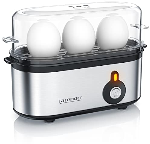 arendo - Cocedor de huevo eléctrico Threecook - Cuecehuevos compacto de 3 plazas - Interruptor ON Off - Cocción 210 W - 1-3 Huevos - Patas de Goma Antideslizantes - Libre de BPA - Certificado GS