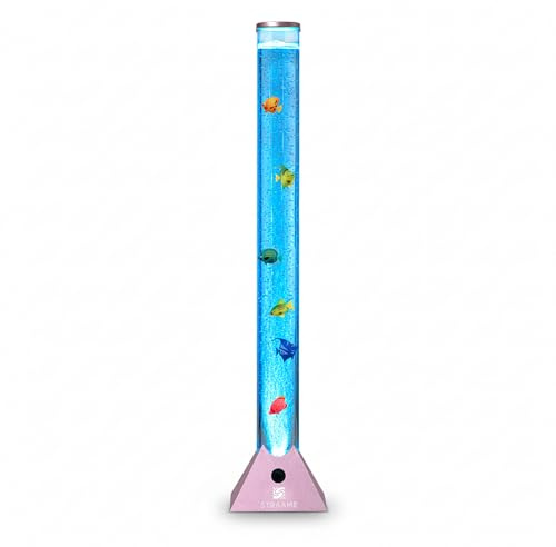 Straame 90cm Bubble Fish Lamp, Colour Changing Sensory Lamp, Rose Gold Base | 6 artificial fish, adjustable bubble flow, front dial, acrylic tube and UK plug for bedrooms, living rooms & sensory room use
