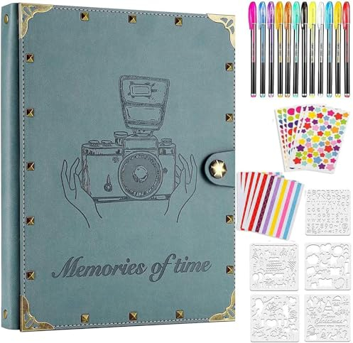 ZEEYUAN Fotoalbum Nieten Scrapbook Selbstgestalten 60 Nachfüllseiten Vintages Fotobuch zum Einkleben mit Zubehör als Geschenk zum Muttertag, Weihnachte, Geburtstag Freunde und Familie