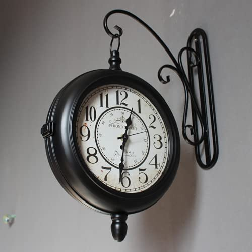 SUYUDD Orologio da Parete Stazione, Orologio da Parete Bifacciale da 30 Cm, Orologio da Parete Bifacciale da Giardino per Interni Ed Esterni Orologio da Stazione Ferroviaria Vintage Aspetto Antico