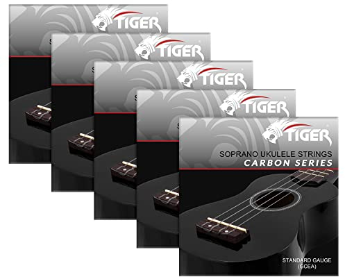 TIGER UAC14-CBN-5 Ukulelesaiten-Set Carbon Schwarz für Sopran- und Konzert-Ukulelen - Pack von 5 Set