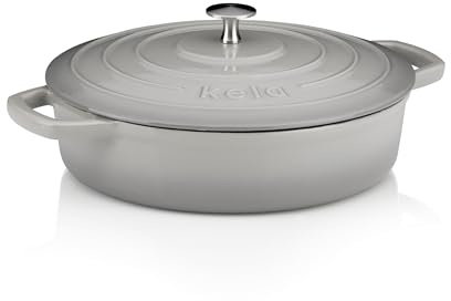 kela Cocotte en fonte ronde 3,2 litres, Dutch Oven CALIDO, Cuve en fonte à induction avec couvercle, émaillée, gris clair