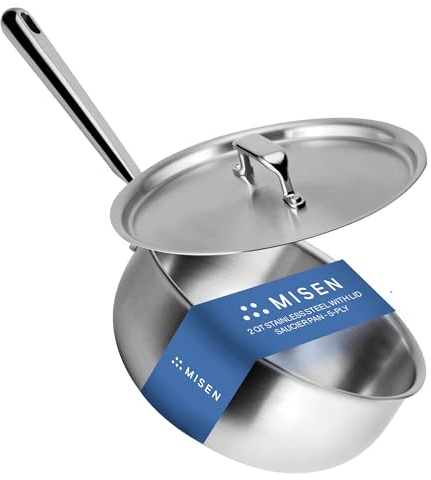 Misen Premium Saucier Pan with Lid & Stay Cool Handle - 5-Ply Stainless Steel Cookware - Gas, Electric & Induction Cooking, Thick Bottom, Nonstick Interior, Heats Evenly - 3 Quarts
