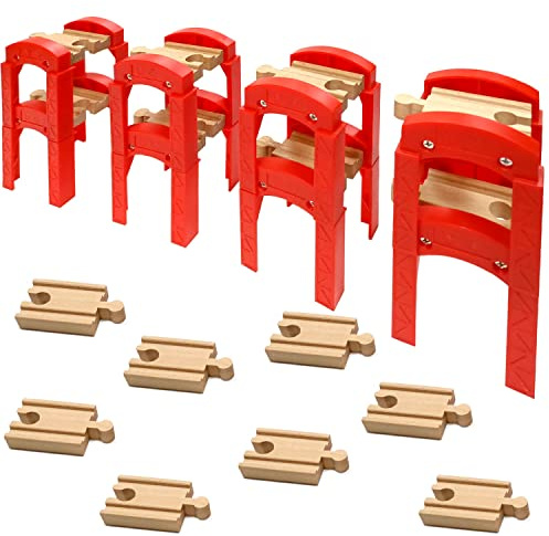 Treni in Legno, Ponte per Trenino, Pezzi Trenino Legno, Binari per Treni Compatibili con Tutte le Principali Marche (Supporti Impilabili)