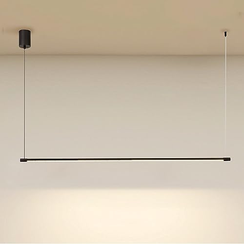 Klobvtt Lampada a sospensione lineare Lampada a sospensione nera minimalista Apparecchio di illuminazione a soffitto con lampadario a LED, luci a isola da cucina a striscia lunga Lampade a sospensione