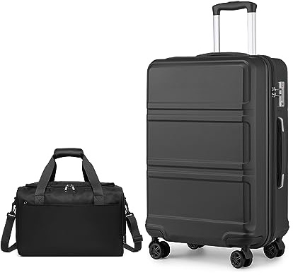 KONO Mittelgroß Reisekoffer Rollkoffer Set Gepäcksets 2 Teilig, 65cm Mittelgroß Trolley Koffer mit Ryanair Reisetasche 40x20x25cm, Schwarz