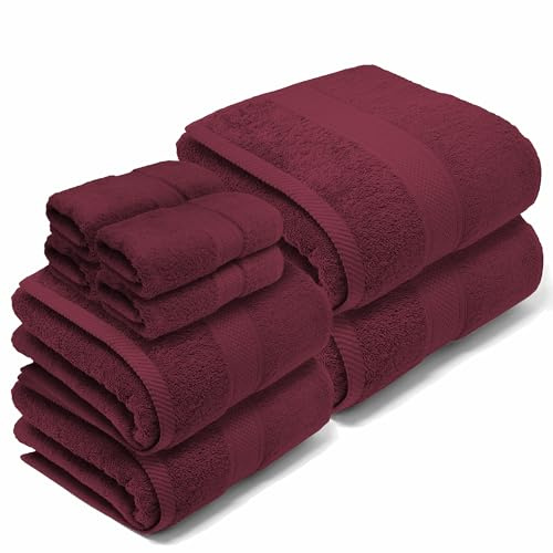 LEBENGOOD Komplett Badhandduksset 100% Premiumbomull 550 g/m² | 4 Ansiktsdukar (30x30), 2 Handdukar (50x90), 2 Badhanddukar (70x130) | Mjuka, Absorberande, Hållbara (Pack 8 Vinröd)