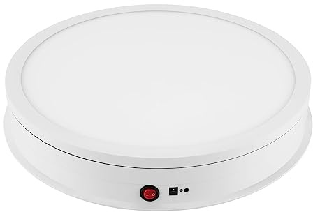 panfudongk Elektrisk roterande platta, roterande platta, roterande platta, 42 cm, 50 kg, 360° rotation, LED-ljus, fjärrkontroll, smyckesdisplay, vit, 100–240 V