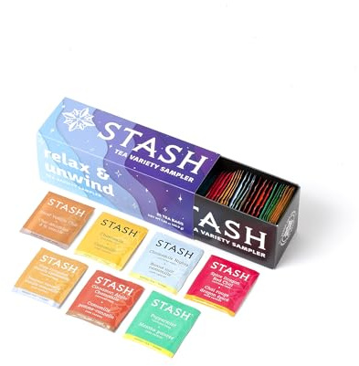 Stash Tea Relax and Unwind Tea Sampler - Assorted Specialty Tea Gift Set, Calming Herbal Teas to Support Relaxation, 7 Flavors, 35 Tea Bags