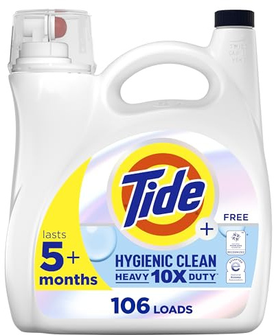 Tide Hygienic Clean Heavy Duty 10x Free Liquid Laundry Detergent, Unscented Scent, 149 fl oz, 106 Loads, HE Compatible
