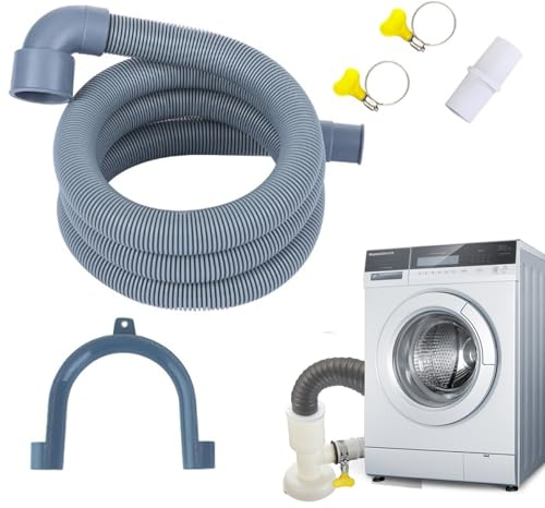 Manguera Lavadora, Tubo de Desagüe para Lavadora y Lavavajillas, lavadoro Empalme Desague, 3 M, Conector y Abrazaderas Incluidas