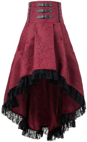 CR ROLECOS Mittelalter Rock Damen Steampunk Gothic Rock Vintage Renaissance Piratenrock Wikinger Kleidung Damen Sommerrock Halloween Cocktail Rot L