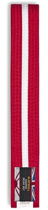 Playwell Martial Arts Cotton Striped Coloured Grading Belt - Red Belt With White Stripe (220cm)