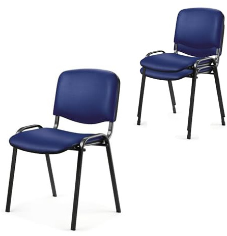 Topsit Lot de 2 Chaises Visiteur, chaises de conférence Structure en métal, rembourées et avec revêtement en Similicuir, Chaise empilable, pour la Maison, Le Bureau, la réception, Les Pauses.