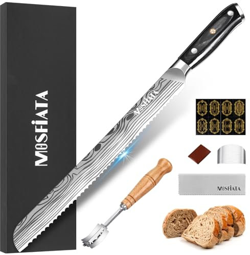 MOSFiATA 10 Zoll Brotmesser Wellenschliff, ideal für Brot, Brötchen und Pastries - Bäckermesser, Brotschneidemesser, Brotmesser Lang, Brötchenmesser mit Brot Lahm,Eleganter Geschenkverpackung