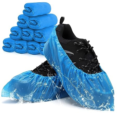 Cubrezapatos Desechables (100 Uds / 50 Pares) – Patucos Impermeables y Antideslizantes en CPE Grueso 2.5g, Calzas Desechables para Pies, Fundas para Zapatos Resistentes al Polvo y Agua, Azul