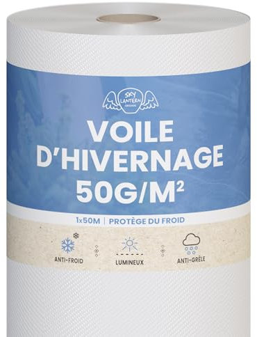 Rouleau Voile Hivernage 50m x 1m - 50g/m² - Protection Plante Hiver et Semis, Voile d'Hivernage Plante Exterieur, Idéal pour Potager et Arbres - Housse de Protection pour Plantes