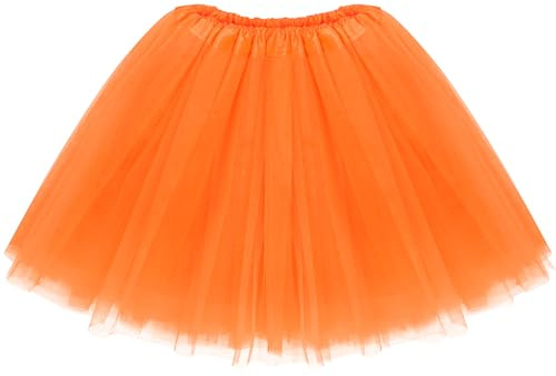 Gonna da donna, mini gonna elasticizzata, mini skater, tutù, gonna da balletto, per adulti, in tulle, per feste, costumi, danza (arancione)