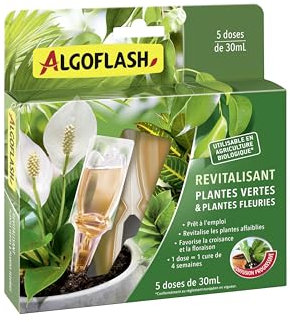 Algoflash Monodose Revitalisante Plantes Vertes et Plantes Fleuries, Utilisable en Agriculture Biologique - 5 doses de 30 ML, Marron