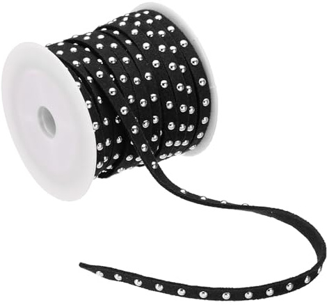 PATIKIL 11 meter nitad fuskmocka rep för smyckestillverkning, 5 mm mikrofiber platt läder spets pärlband med nitar, svart silver